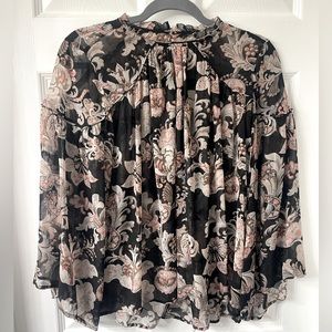 LOFT Sheer Floral Blouse with Bell Sleeves